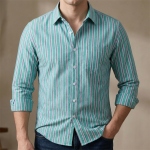 Premium Men's Cotton Long Sleeve Striped Shirt - Image 4